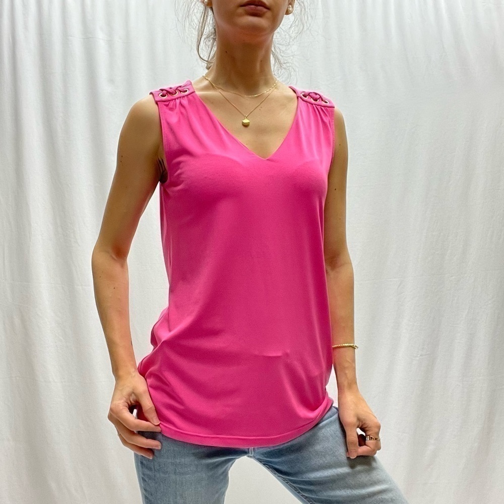 ELLEN Tracy sleeveless top top V neck hot pink size M